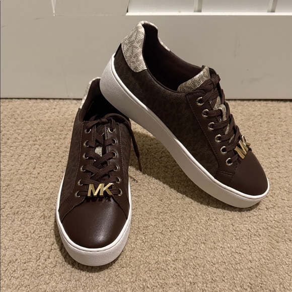 Michael Kors Shoes - Michael Kors Dark Brown Sneakers with Gold Logo